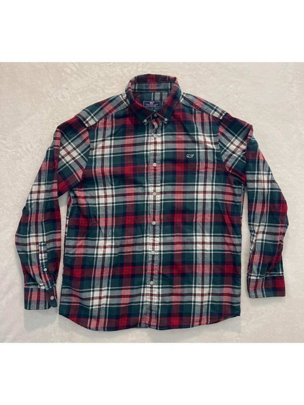 Vineyard Vines Classic Fit Whale Shirt LS Red/Green Plaid Button Shirt Mens Larg